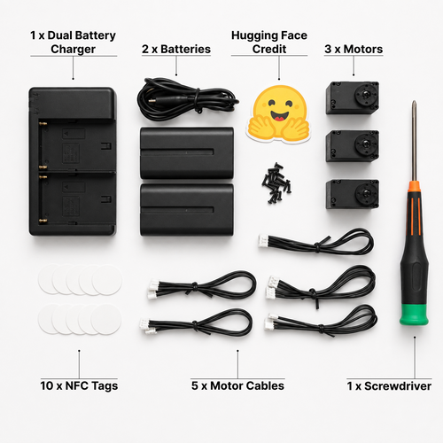 Microduck Developer Pack motors, cables, batteries, charger, NFC tags and tools